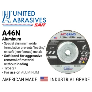 SAIT 20162 A46N Aluminum Grinding Wheel (Type 27/Depressed Center) 4 1/2″ x 1/4″ x 5/8-11″, 10-Pack