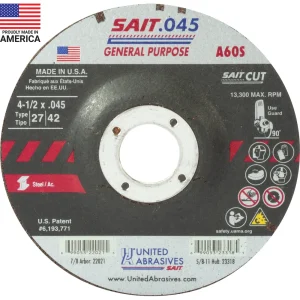 SAIT 22021 A60S General Purpose Cut-Off Wheels (Type 27/Type 42 Depressed Center) 4 1/2″ x .045″ x 7/8″, 50-Pack