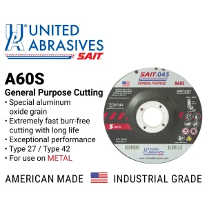 SAIT 22021 A60S General Purpose Cut-Off Wheels (Type 27/Type 42 Depressed Center) 4 1/2″ x .045″ x 7/8″, 50-Pack
