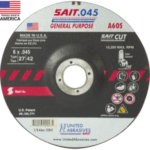 SAIT 22047 A60S General Purpose Cut-Off Wheel (Type 27/Type 42 Depressed Center) 6″ x .045″ x 7/8″, 50-Pack