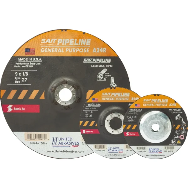 SAIT 22062 A24R General Purpose Pipeline Wheel General Purpose (Type 27/Depressed Center) 9″ x 1/8″ x 5/8-11″, 10-Pack