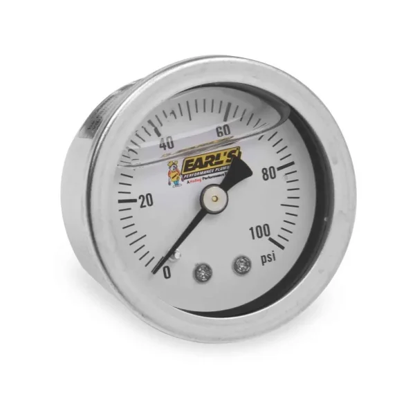 Earls Oil-Filled Pressure Gauge – 0-100 PSI – 1/8 Inch NPT Male