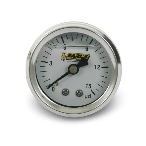 Earls Fuel Pressure Gauge – Oil-filled – 1.5 Inch – 0 to 15 PSI