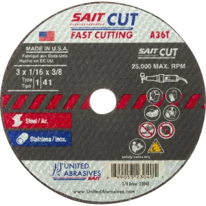 SAIT 23042 A36T Fast Cutting Thin High Speed Cut-Off Wheels 3″ x 1/16″ x 1/4″, 50/BOX