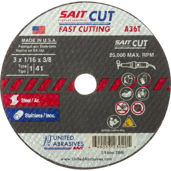 SAIT 23042 A36T Fast Cutting Thin High Speed Cut-Off Wheels 3″ x 1/16″ x 1/4″, 50/BOX
