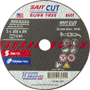 SAIT 23066 A60T Burr Free Thin High Speed Cut-Off Wheels 4″ x 1/16″ x 3/8″, 50/BOX