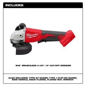 MILWAUKEE® TOOL 2686-20 M18™ Brushless 4-1/2″ / 5″ Cut-Off Grinder, Paddle Switch
