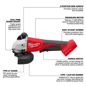 MILWAUKEE® TOOL 2686-20 M18™ Brushless 4-1/2″ / 5″ Cut-Off Grinder, Paddle Switch