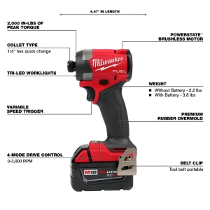MILWAUKEE® TOOL 2953-22 M18 FUEL™ 1/4″ Hex Impact Driver Kit