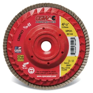 CGW Abrasives 30145 Plastic Backing Flap Discs with Internal 5/8-11 Threads – Zirconia – Size 4-1/2 x 5/8-11 – Grit 80, 10/BOX