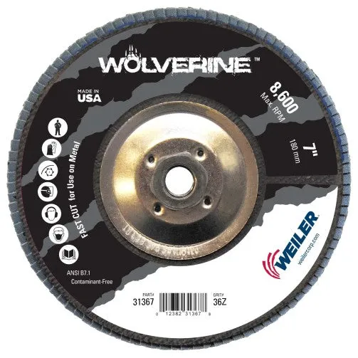 Weiler Wolverine Flap Disc – 7″ Type 29 w/Hub 36 Grit 31367