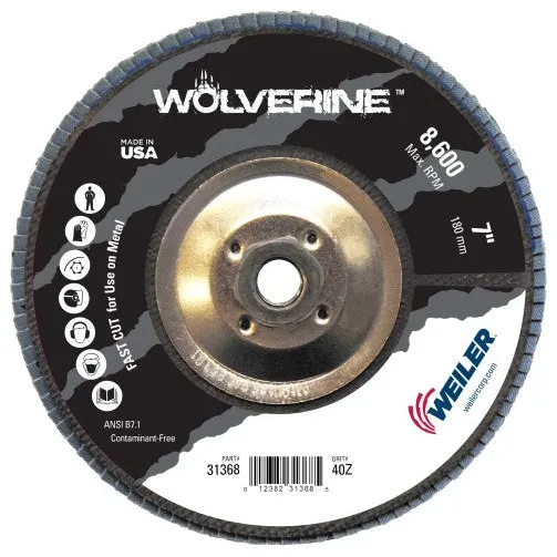 Weiler Wolverine Flap Disc – 7″ Type 29 w/Hub 40 Grit 31368