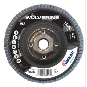 WEILER 31405 4-1/2″X7/8″AH T27, 8 OZ. WOLVERINE ABRASIVE FLAP DISC, 10/BOX