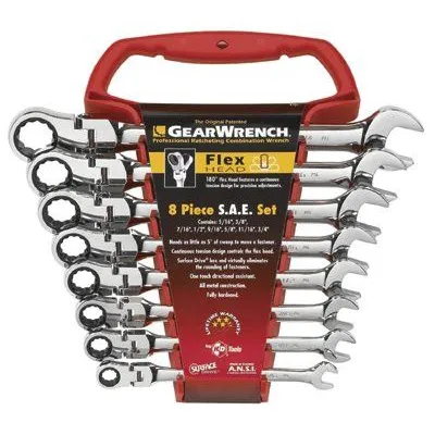 GearWrench 9701 8-Piece Flexible Combination Ratcheting Wrench Set, Inch (1 Set)