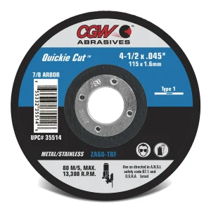 CGW Abrasives 35518 Reinforced Cut-Off Wheels, Type 1 – ZA36-T-RIGID – Size 7 x .045 x 7/8, 25/BOX