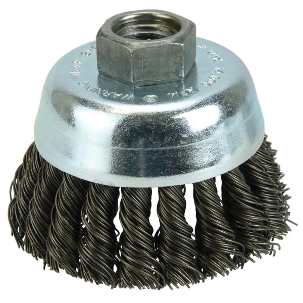 Weiler 36238 Wolverine 3″ Knot Wire Cup Brush, .020″ Steel Fill, 5/8″-11 UNC Nut