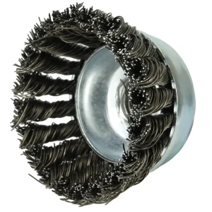 Weiler 36238 Wolverine 3″ Knot Wire Cup Brush, .020″ Steel Fill, 5/8″-11 UNC Nut