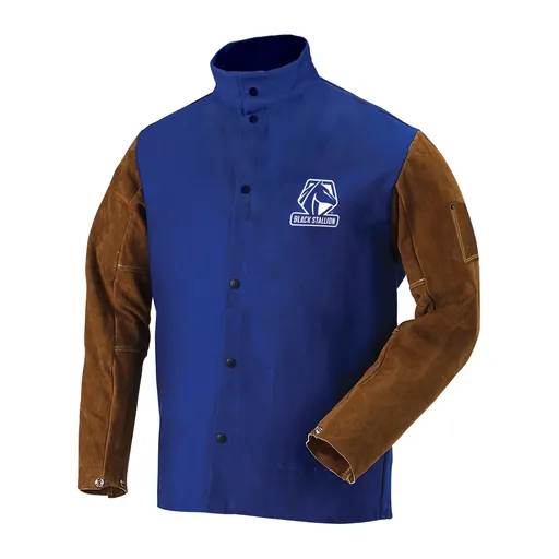 Black Stallion FR Cotton and Cowhide Hybrid Welding Jacket, Royal Blue, Medium | 60-3292