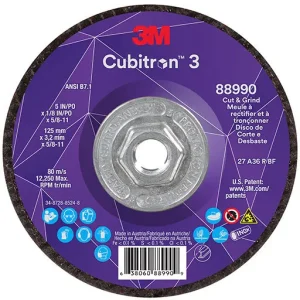 3M Cubitron 3 Cut and Grind Wheel, 36+, T27, 5″ x 1/8″ x 5/8″-11 | 7100313204