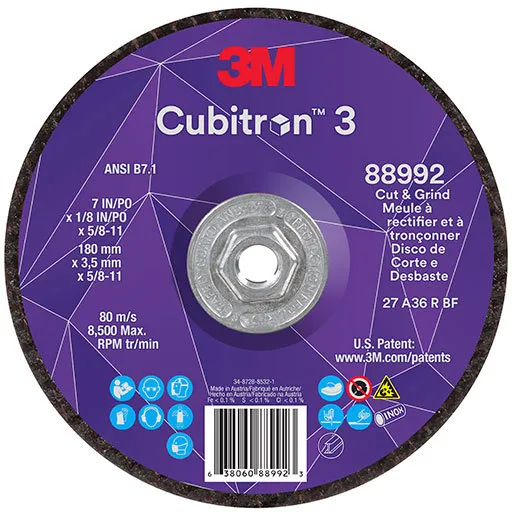 3M Cubitron 3 Cut and Grind Wheel, 36+, T27, 7″ x 1/8″ x 5/8″-11 | 7100313195
