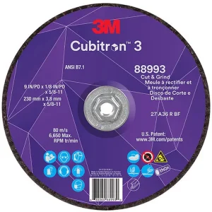 3M Cubitron 3 Cut and Grind Wheel, 36+, T27, 9″ x 1/8″ x 5/8″-11 | 7100313197