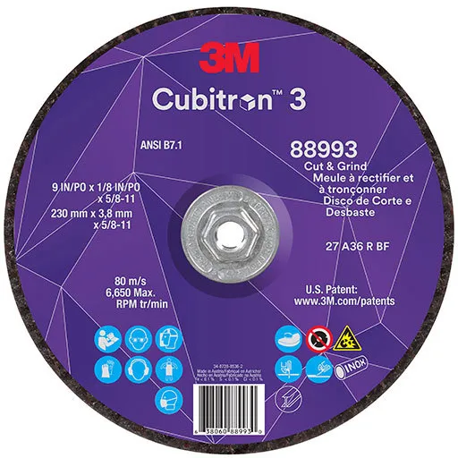 3M Cubitron 3 Cut and Grind Wheel, 36+, T27, 9″ x 1/8″ x 5/8″-11 | 7100313197