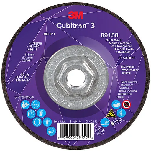 3M Cubitron 3 Cut and Grind Wheel, 36+, T27, 4-1/2″ x 1/8″ x 5/8″-11 | 7100313760