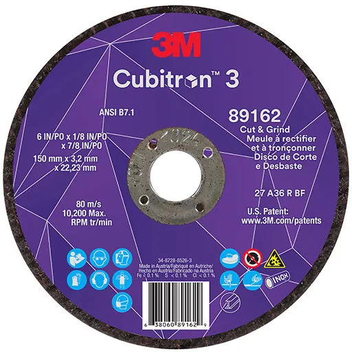 3M Cubitron 3 Cut and Grind Wheel, 36+, T27, 6″ x 1/8″ x 7/8″ | 7100313586