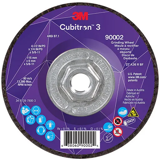 3M Cubitron 3 Depressed Center Grinding Wheel, 36+, T27, 4.5″ x 1/4″ x 5/8″-11 | 7100312968
