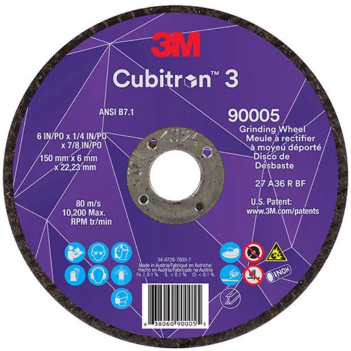 3M Cubitron 3 Depressed Center Grinding Wheel, 36+, T27, 6″ x 1/4″ x 7/8″ | 7100313193