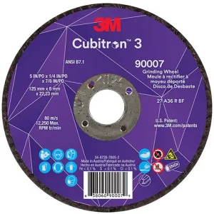 3M Cubitron 3 Depressed Center Grinding Wheel, 36+, T27, 5″ x 1/4″ x 7/8″ | 7100303967