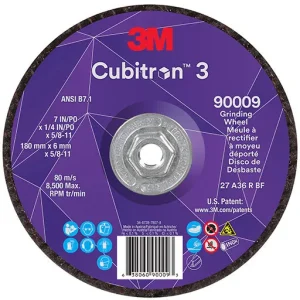 3M Cubitron 3 Depressed Center Grinding Wheel, 36+, T27, 7″ x 1/4″ x 5/8″-11 | 7100312965