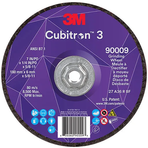 3M Cubitron 3 Depressed Center Grinding Wheel, 36+, T27, 7″ x 1/4″ x 5/8″-11 | 7100312965