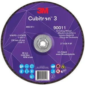 3M Cubitron 3 Depressed Center Grinding Wheel, 36+, T27, 9″ x 1/4″ x 5/8″-11 | 7100312964