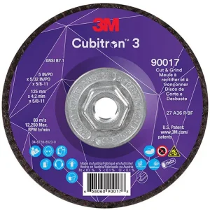 3M Cubitron 3 Cut and Grind Wheel, 36+, T27, 5″ x 5/32″ x 5/8″-11 | 7100313550