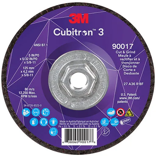3M Cubitron 3 Cut and Grind Wheel, 36+, T27, 5″ x 5/32″ x 5/8″-11 | 7100313550