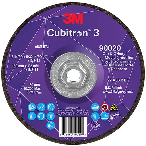 3M Cubitron 3 Cut and Grind Wheel, 36+, T27, 6″ x 5/32″ x 5/8″-11 | 7100313196