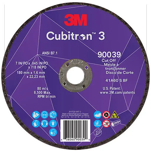 3M Cubitron 3 Cut-Off Wheel, 60+, T1, 7″ x 0.09″ x 7/8″ | 7100313189