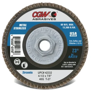 CGW Abrasives 42344 Z3® Zirconia Flap Discs – Type 27 – Size 4-1/2 x 7/8 – Grit 60, 10/BOX