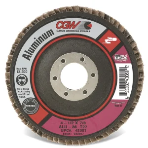 CGW Abrasives 43084 Aluminum Flap Disc- Type 27 – Size 4-1/2 x 7/8 – Grit 60, 10/BOX