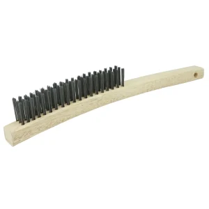 Weiler 44053 Hand Wire Scratch Brush, .012 Carbon Steel Fill, Curved Handle, 3 x 19 Rows, 12/BOX