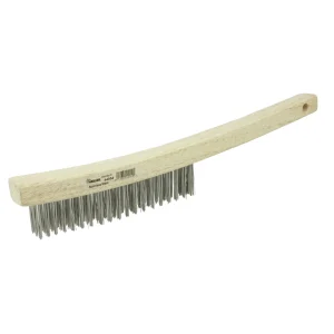 Weiler 44054 Hand Wire Scratch Brush, .012 Stainless Steel Fill, Curved Handle, 3 x 19 Rows, 12/BOX