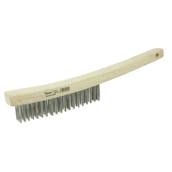 Weiler 44054 Hand Wire Scratch Brush, .012 Stainless Steel Fill, Curved Handle, 3 x 19 Rows, 12/BOX