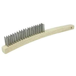 Weiler 44054 Hand Wire Scratch Brush, .012 Stainless Steel Fill, Curved Handle, 3 x 19 Rows, 12/BOX