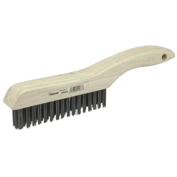 Weiler 44063 Hand Wire Scratch Brush, .012 Carbon Steel Fill, Shoe Handle, 4 x 16 Rows, 12/BOX