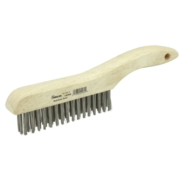 Weiler 44064 Hand Wire Scratch Brush, .012 Stainless Steel Fill, Shoe Handle, 4 x 16 Rows, 12/BOX