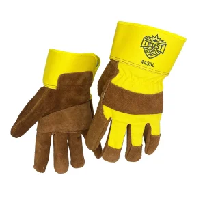 TRUST 4435L PATCHED PALM SPECIALTY LEATHER WORK GLOVES SIDE SPLIT COWHIDE, 12/PACK