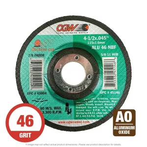 CGW Abrasives 45004 Aluminum Cut-Off Wheels – Type 27 Thin Reinforced A46N-ALU – Size 4-1/2 x .045 x 7/8, 25/BOX