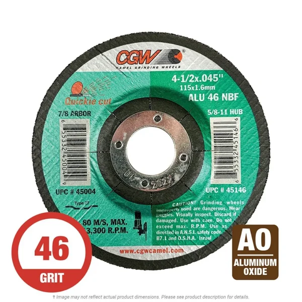 CGW Abrasives 45004 Aluminum Cut-Off Wheels – Type 27 Thin Reinforced A46N-ALU – Size 4-1/2 x .045 x 7/8, 25/BOX