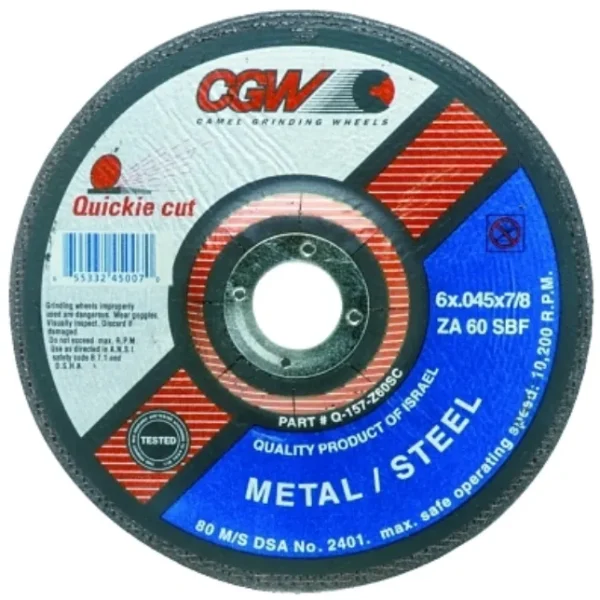 CGW Abrasives 45007 Reinforced Cut-Off Wheels, Type 27 – Size 6 x .045 x 7/8, 25/BOX